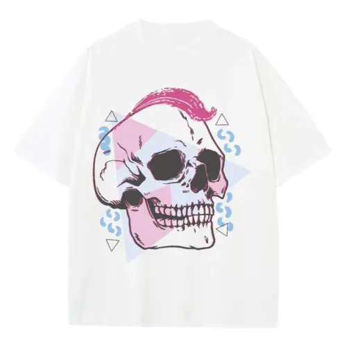 90 S Skull Design Heavyweight Oversized White Graphic Tee