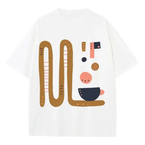 Abstract Coffee B Heavyweight Oversized White Graphic Tee