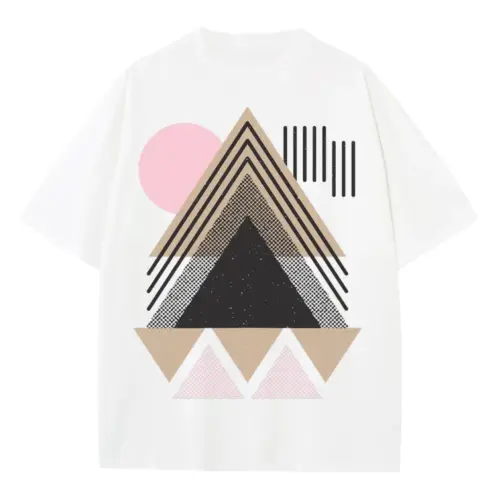 Abstract Geometric Heavyweight Oversized White Graphic Tee