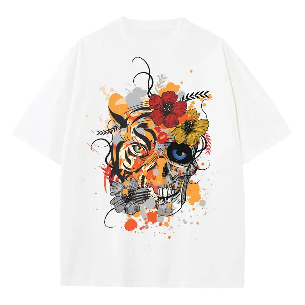 Abstract Tiger Heavyweight Oversized White Graphic Tee