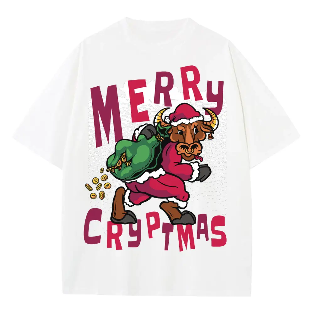 Bitcoin Santa Bull Heavyweight Oversized White Graphic Tee