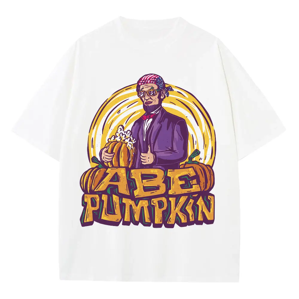 Abe Pumpkin Heavyweight Oversized White Graphic Tee