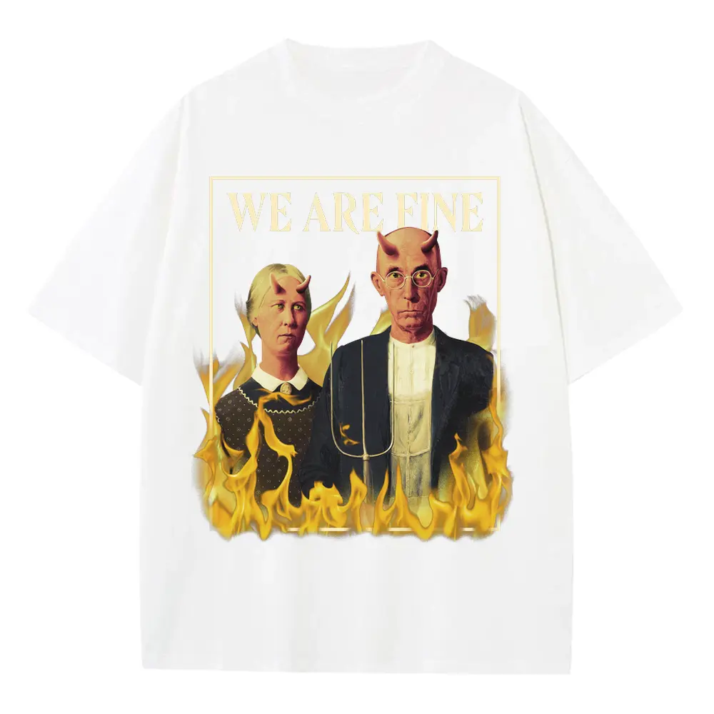 American Gothic Devils Psd Heavyweight Oversized White Graphic Tee