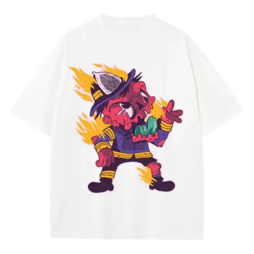 Zombie Firefighter Heavyweight Oversized White Graphic Tee