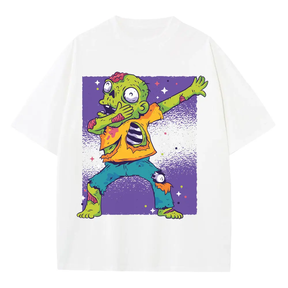 Zombie Dab 0 Hq Heavyweight Oversized White Graphic Tee