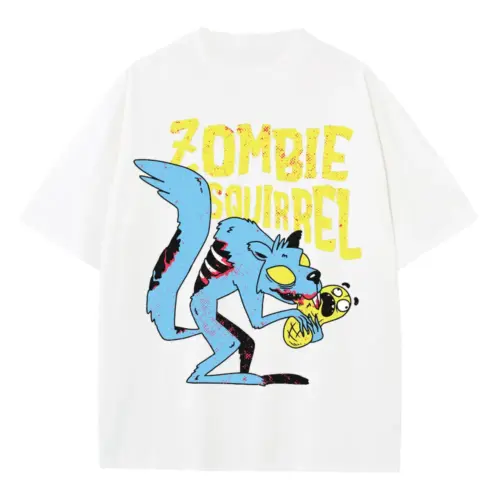Zombie Squirrel Heavyweight Oversized White Graphic Tee