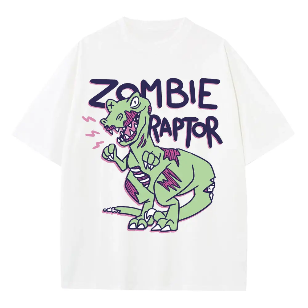 Zombie Raptor Heavyweight Oversized White Graphic Tee
