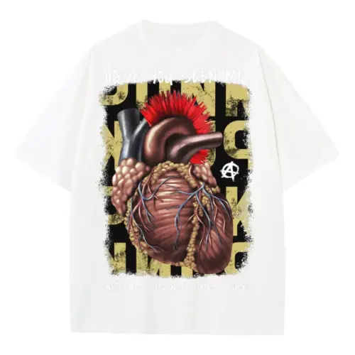 32279 Punk Heart Heavyweight Oversized White Graphic Tee