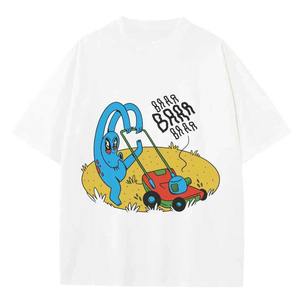 Alien Lawnmower Heavyweight Oversized White Graphic Tee