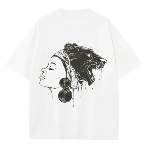 African Woman Lion Heavyweight Oversized White Graphic Tee