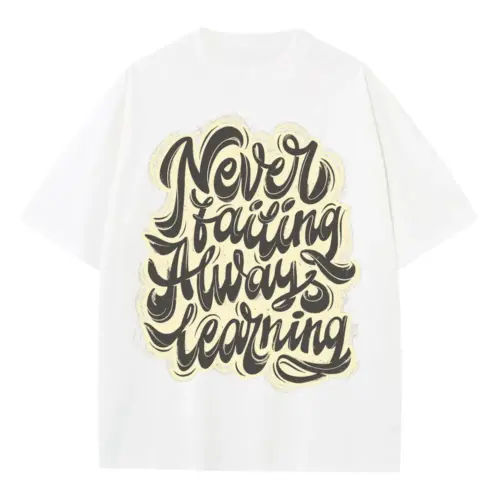 08 Lettering Never Failing Always Learning Si Heavyweight Oversized White Graphic Tee