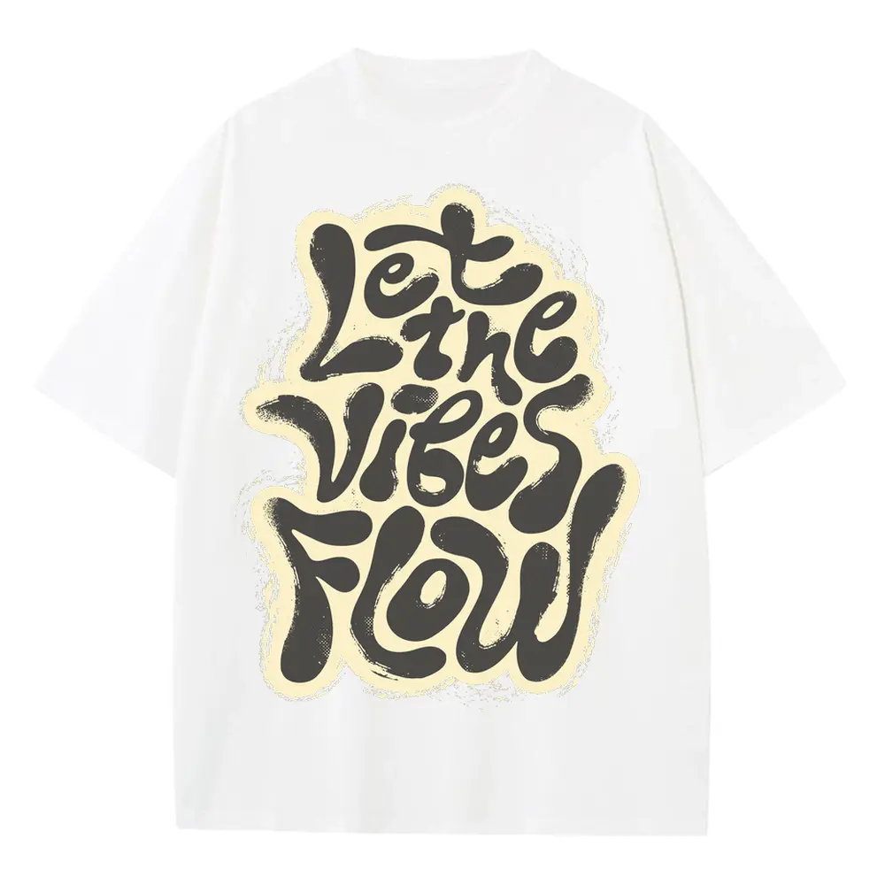 2 Lettering Let The Vibes Flow Si Heavyweight Oversized White Graphic Tee