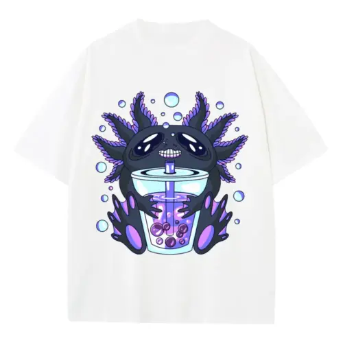 Axolotl Bouble Tea Heavyweight Oversized White Graphic Tee