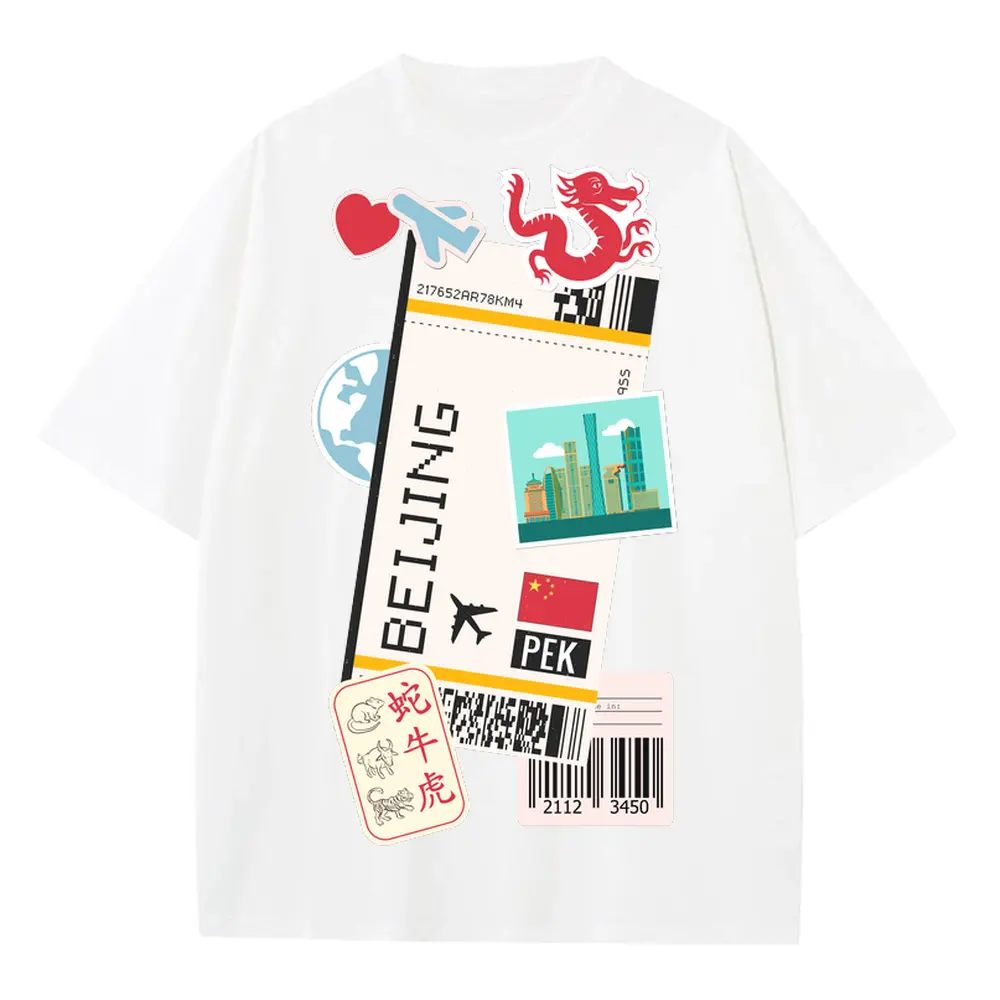 Beijing Heavyweight Oversized White Graphic Tee