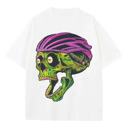 Bike Helmet Skull Heavyweight Oversized White Graphic Tee