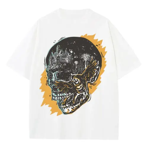 Crow Fight Skull Og Heavyweight Oversized White Graphic Tee
