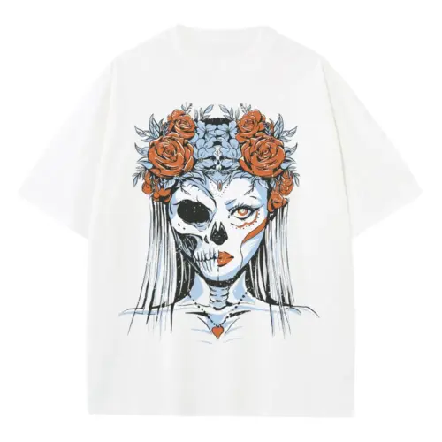 Half Skeleton Bride Heavyweight Oversized White Graphic Tee