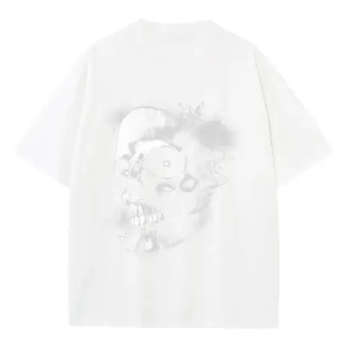 Monochrome Skull Nebula Heavyweight Oversized White Graphic Tee