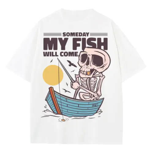 Skeletonfishing Heavyweight Oversized White Graphic Tee