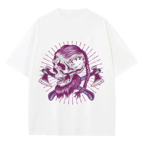 Viking Skull C Heavyweight Oversized White Graphic Tee