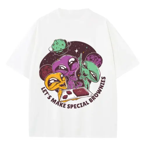 Aiens And Brownies Heavyweight Oversized White Graphic Tee