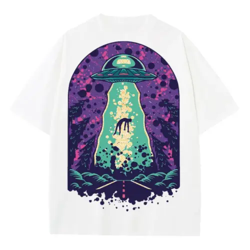 Alien Abduction Heavyweight Oversized White Graphic Tee