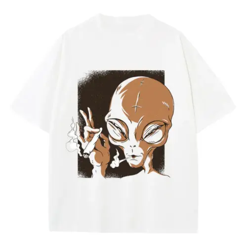 Alien 06 Hq Heavyweight Oversized White Graphic Tee