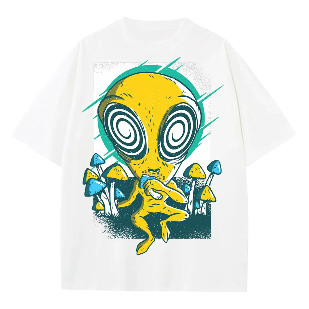 Alien Mushrooms 0 Hq Heavyweight Oversized White Graphic Tee