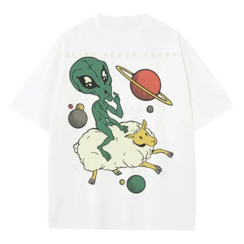 Alien Space Sheep Heavyweight Oversized White Graphic Tee