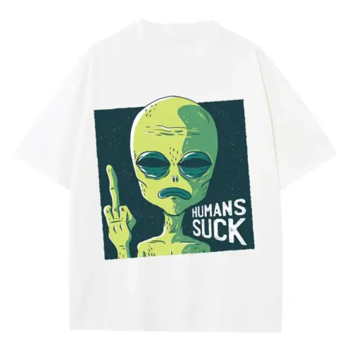 Alien 0 Hq Heavyweight Oversized White Graphic Tee