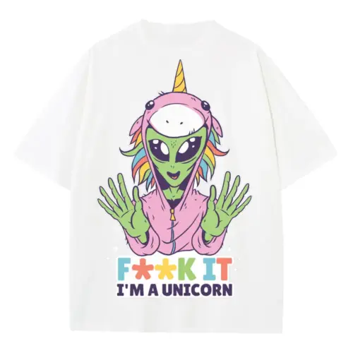Alien Unicorn Heavyweight Oversized White Graphic Tee