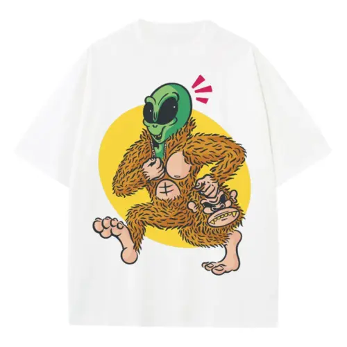 Alien Sassquatch Heavyweight Oversized White Graphic Tee