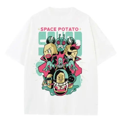 Space Potato Squad Heavyweight Oversized White Graphic Tee