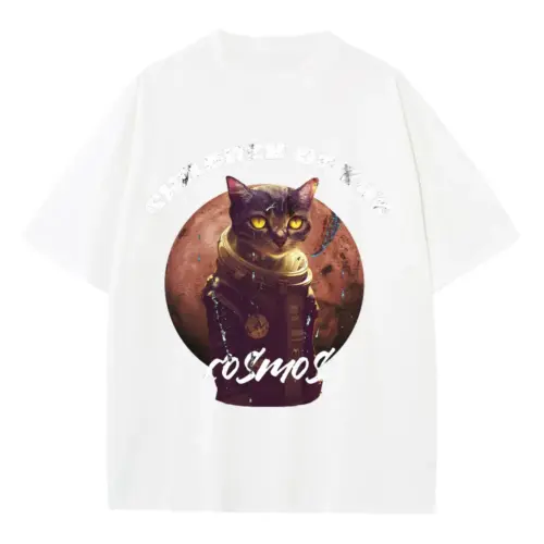 Tote Cat Astronaut Heavyweight Oversized White Graphic Tee