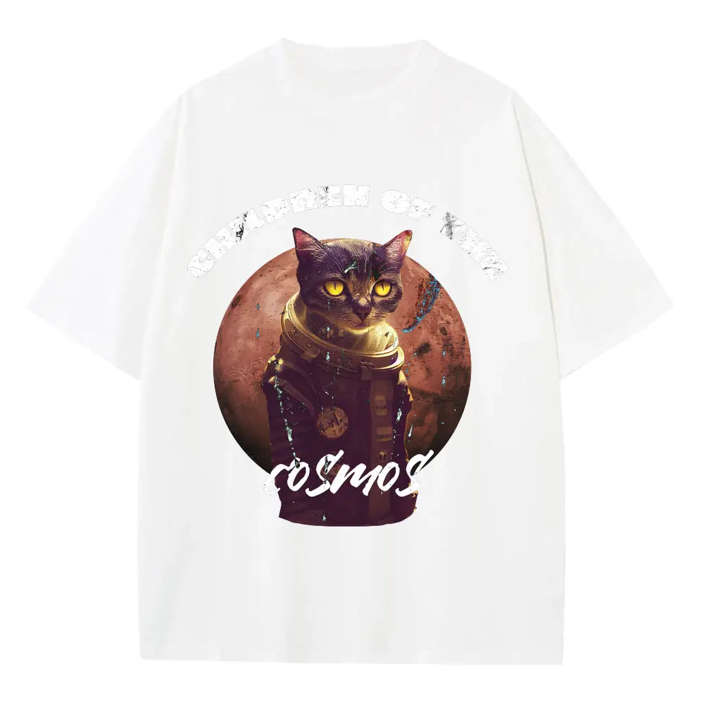 Tote Cat Astronaut Heavyweight Oversized White Graphic Tee