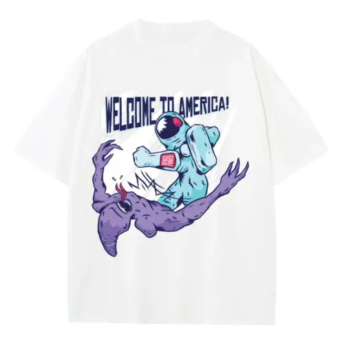 Welcome To America Heavyweight Oversized White Graphic Tee