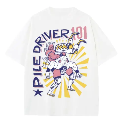 American Wrestling A Heavyweight Oversized White Graphic Tee