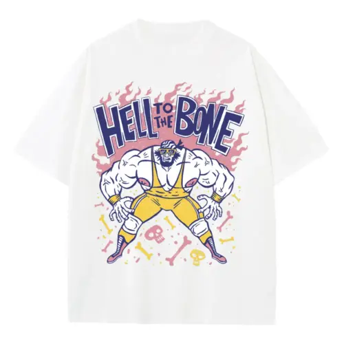American Wrestling F Heavyweight Oversized White Graphic Tee