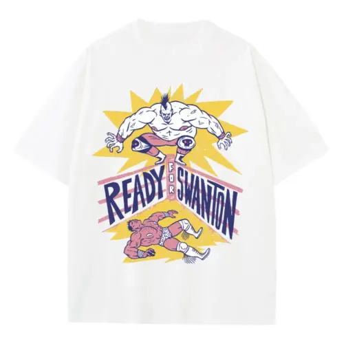 American Wrestling E Heavyweight Oversized White Graphic Tee