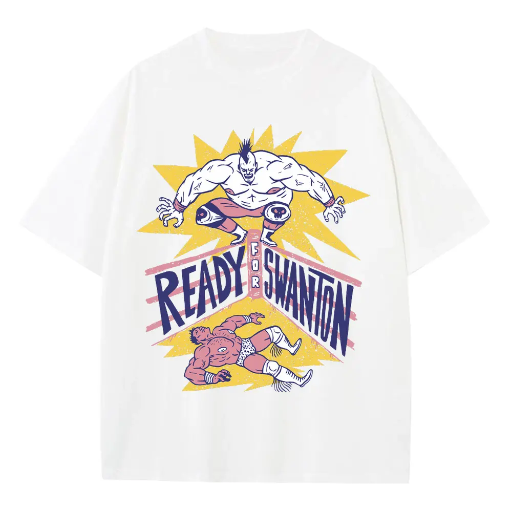 American Wrestling E Heavyweight Oversized White Graphic Tee