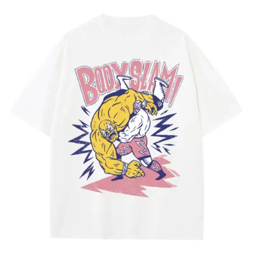 American Wrestling B Heavyweight Oversized White Graphic Tee