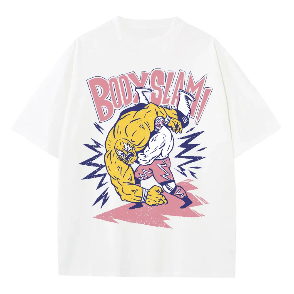 American Wrestling B Heavyweight Oversized White Graphic Tee