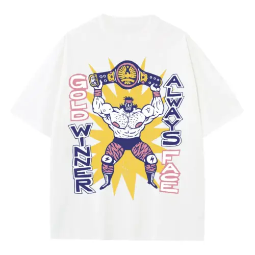 American Wrestling Heavyweight Oversized White Graphic Tee