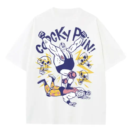 American Wrestling D Heavyweight Oversized White Graphic Tee