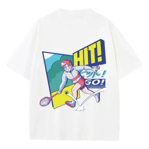 Anime Tennis Heavyweight Oversized White Graphic Tee