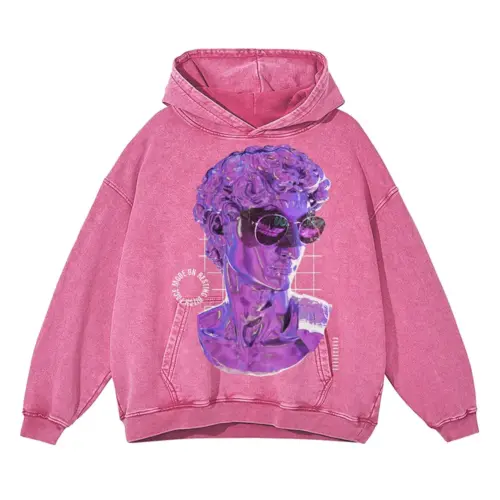 3D  Liquid Bitch Face Acid Wash Oversized Pink Hoodie