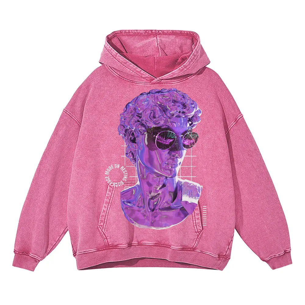 3D Liquid Bitch Face Acid Wash Oversized Pink Hoodie