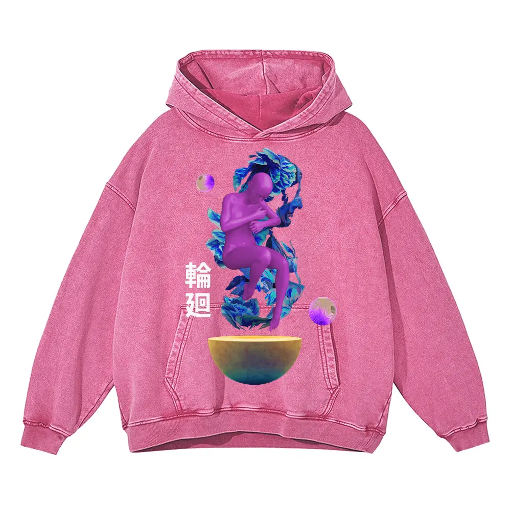 3D Reborn Acid Wash Oversized Pink Hoodie