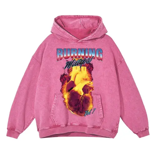 90 S Burning Mixtapes Acid Wash Oversized Pink Hoodie