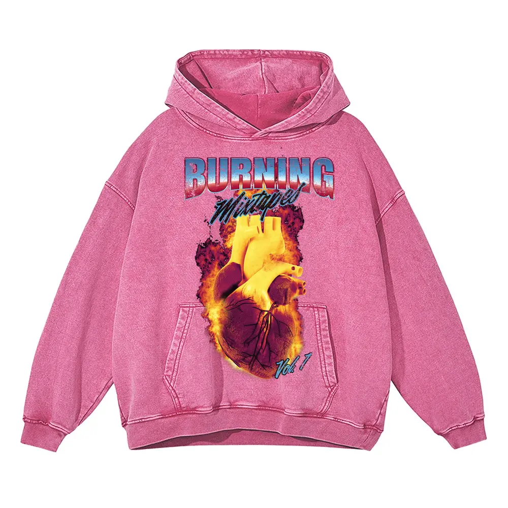90 S Burning Mixtapes Acid Wash Oversized Pink Hoodie